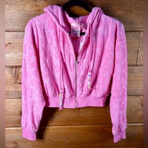 Barbie-Pink Floral Cropped Hoodie